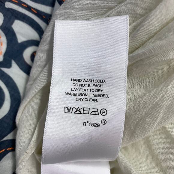 POLO by RALPH LAUREN Size 4 Blue White Cotton Abstract Floral Beaded Midi Skirt - Picture 7 of 7